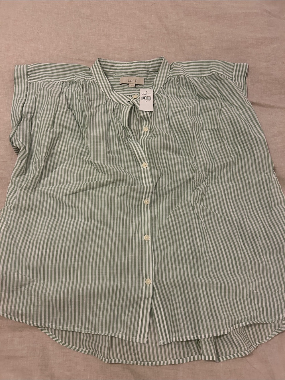 LOFT Mint Green and White Striped Button-Front Top